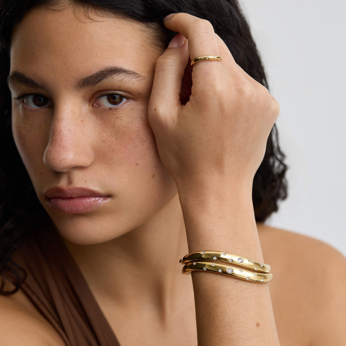 Wave Bangle with Stones